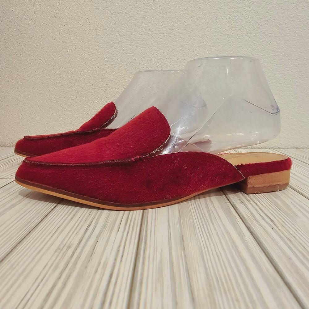 Mi.iM Mule Slide Shoes Burgundy Maroon Faux Calf Hair Pointed Toe- Women's 6.5